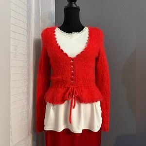 SOLD Sézane Red Kid Mohair & Merino Blend Cardigan – Size M